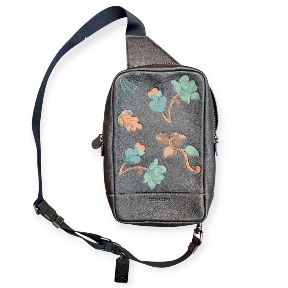 Coach West Pack Sling Bag Floral Applique Black C5233 OS